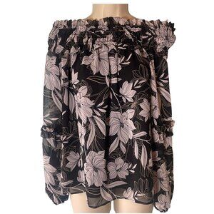 White House Black Market Women's Off The Shoulder Blouse Small Floral Romantic
